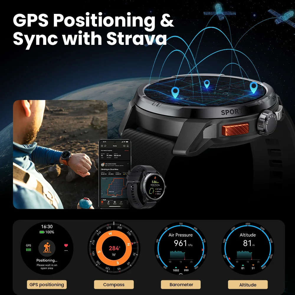 HAYLOU Solar Ultra GPS Smart Watch 1.6” AMOLED Display 60Hz Refresh Rate Bluetooth Calls 5ATM Water Resistance Sports Smartwatch 4