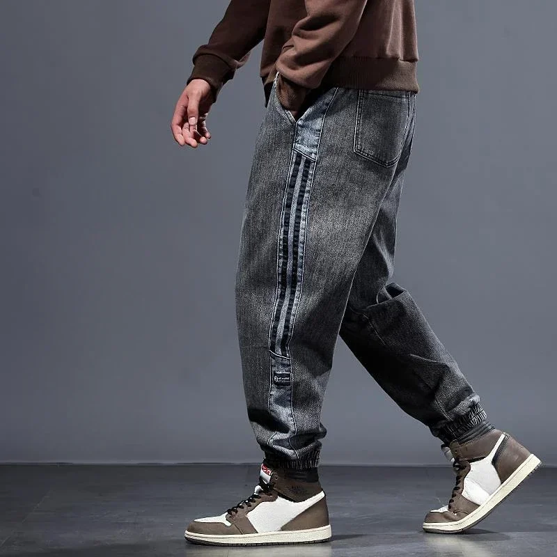 

Man Cowboy Pants Stretch Oversize Men's Jeans Elastic Trousers Harem 2024 Fashion Buggy Wide Leg Korean Style Trend Retro New In