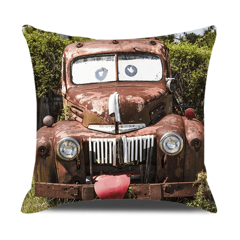 Industrial Retro Style Decorative Pillow Cover Scrap Car Pickup Printed Pillow Case Personalized Home Decor Seat Cushion Covers