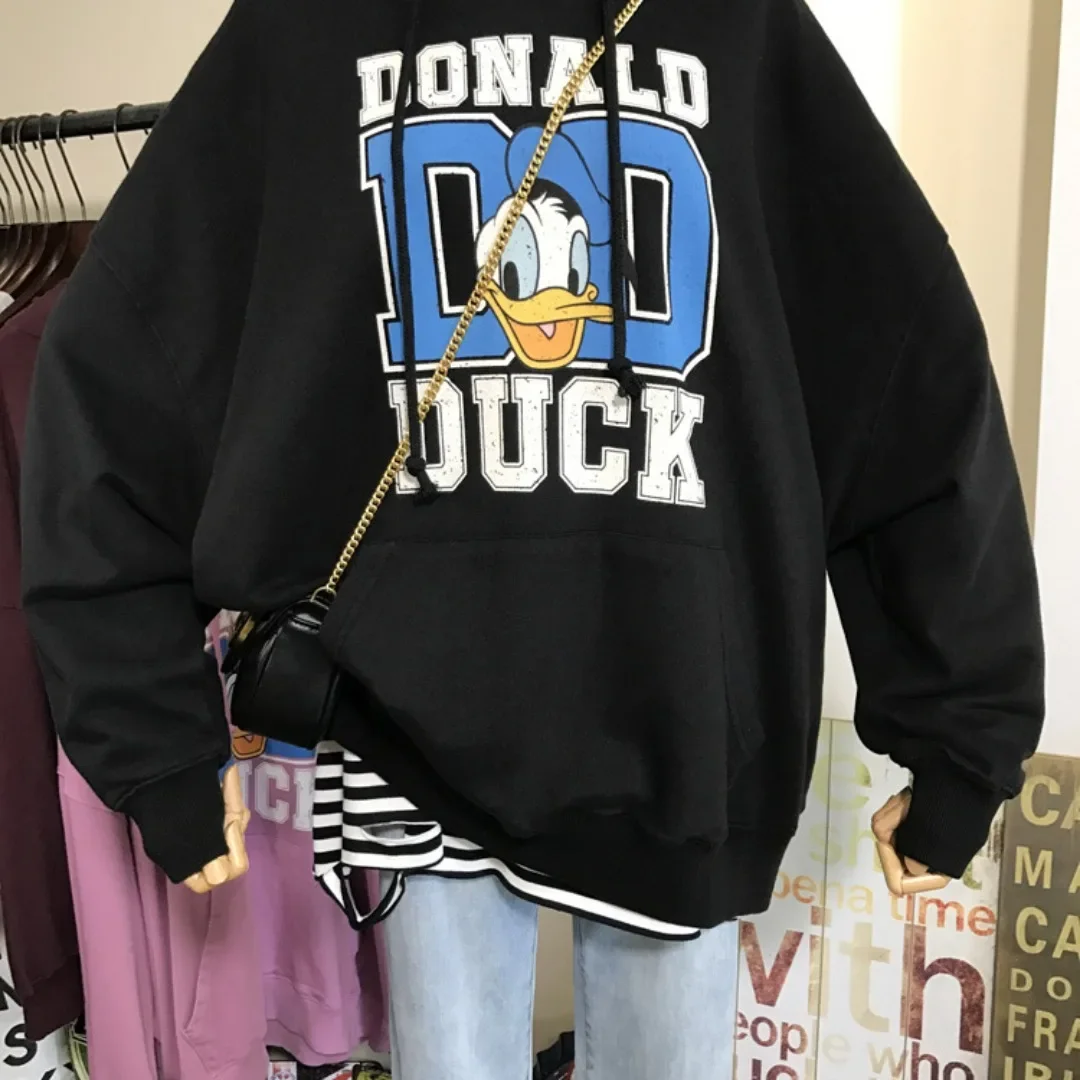 

New Women's Sweatshirts Disney Donald Duck Cute Hoodies Cartoon Pattern Pullover Women Oversize Sweatshirt Y2k Longsleeve
