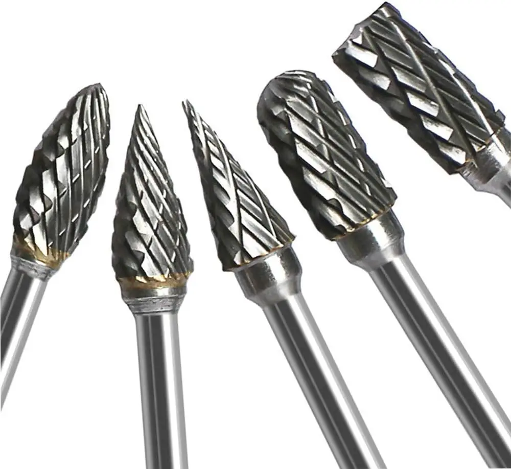 Double Cut Carbide Rotary Burr Set-10 Pcs 1/8" Shank, 1/4" Head Length Tungsten Steel for Woodworking,Drilling, Metal Carving,