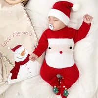 Christmas Baby Romper Clothes Winter Red Snowman Knitted Newborn Infant Boy Girl Long Sleeve Jumpsuits Infant Christmas Outfits