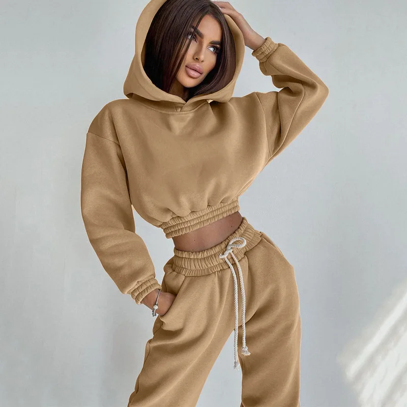 

Спортивный однотонный комплект с капюшоном и коротким капюшоном, свитшот, прямые штаны