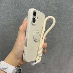 Luxury Solid Liquid Silicone Phone Case with Lanyard and Ring Holder - Matte Frosted Finish - iPhone 12 Pro (Milk White)