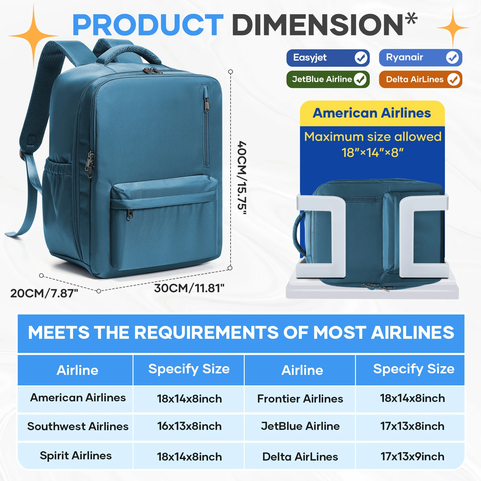 Wizzair Ryanair 40x30x20 Cabin Bag Hand Luggage Backpack Men Women 15.6 inch Laptop Bags, Clothing Storage Bag, School Backpack