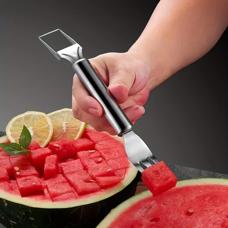 1pc 2-in-1 Creative Watermelon Slicer Stainless Steel Watermelon Fork Knife Fruit Divider fruit slicer,fruit knife,food slicer
