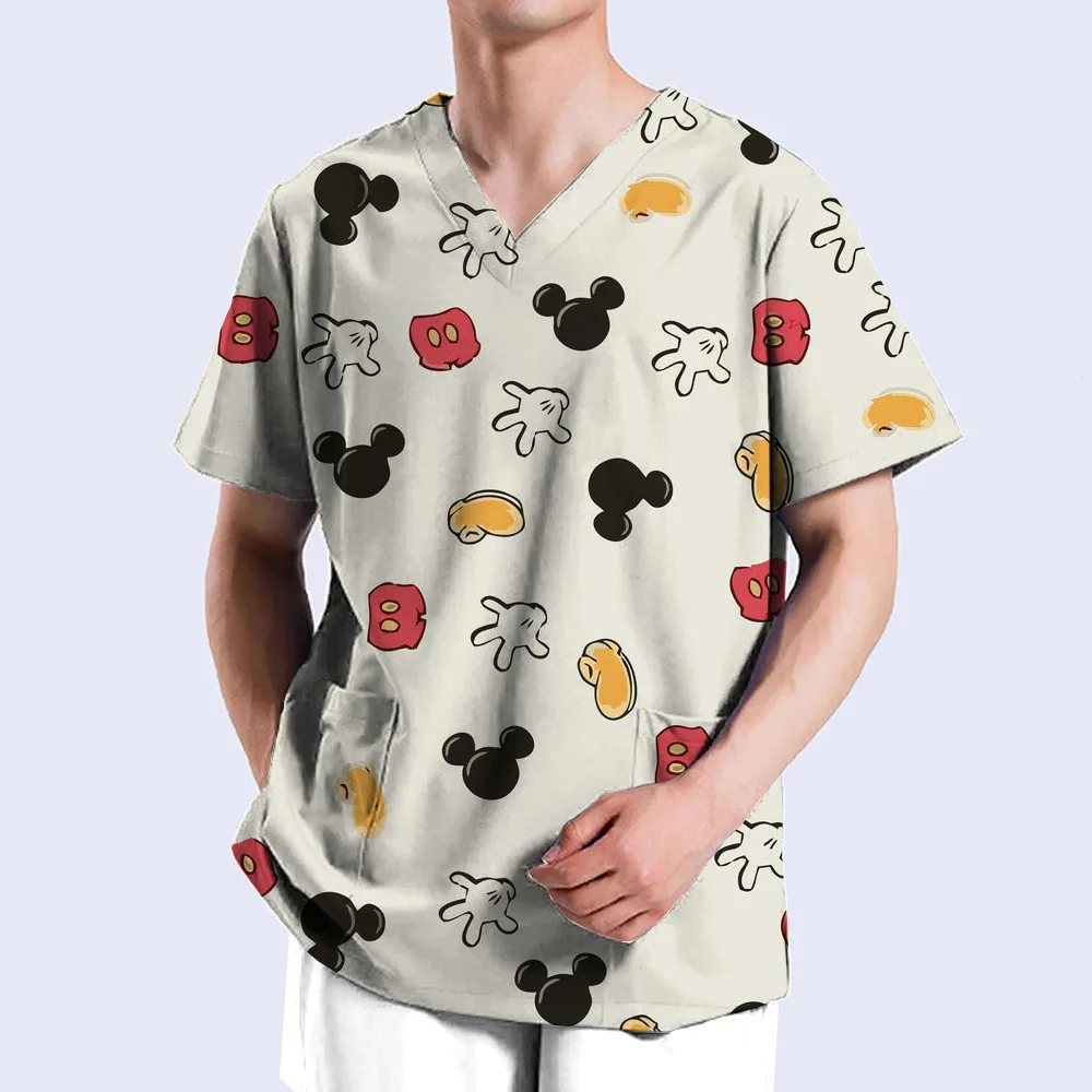 thumbnail image 1 of Uniformes médicos de enfermera con estampado de Mickey Mouse de Disney, cuello en V, manga corta, bolsillo, ropa de trabajo, uniformes médicos, accesorios, 1 of 4