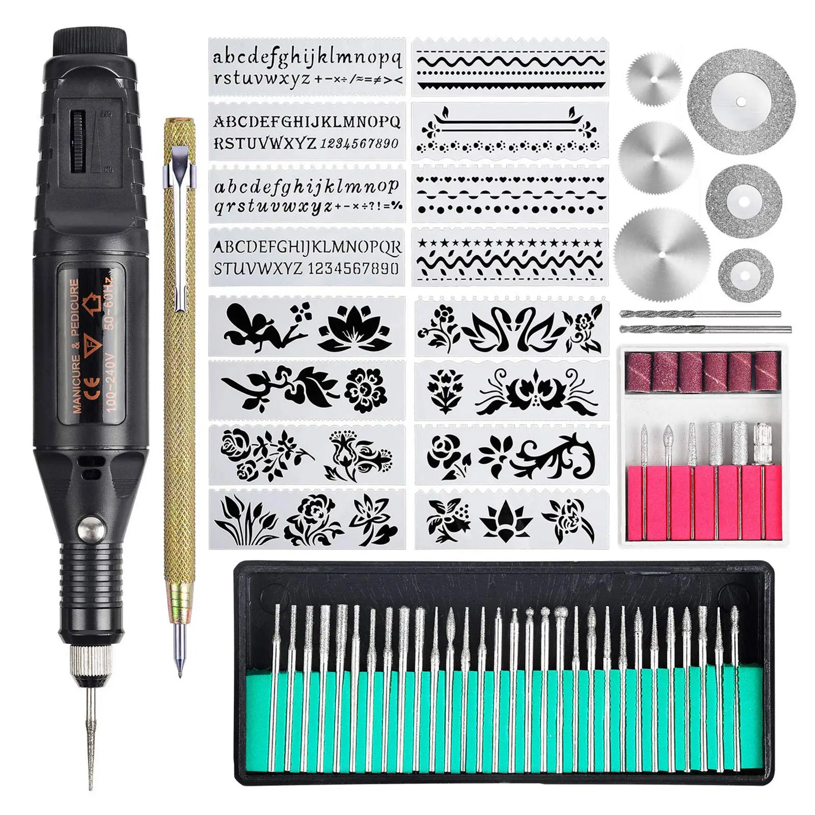 70Pcs Engraving Tool Kit Multifunctional Corded Engraver Pen DIY Rotary Tool for Jewelry Glass Wood Metal Electric Nail Art Dril