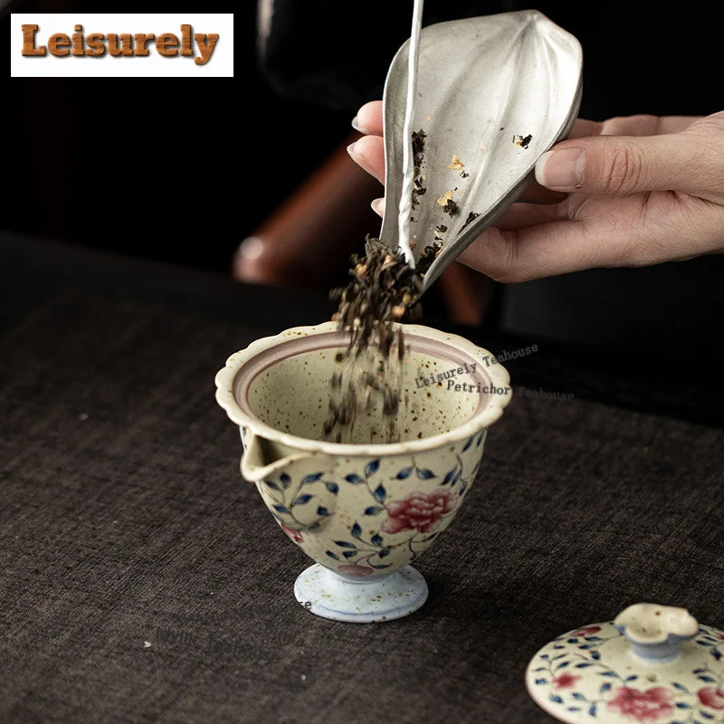 125ml Caramel Glaze Peony High Foot Handheld Teapot Traditional Tea Infuser Pot Tea Making Kettle With Strainer Teaware Craft