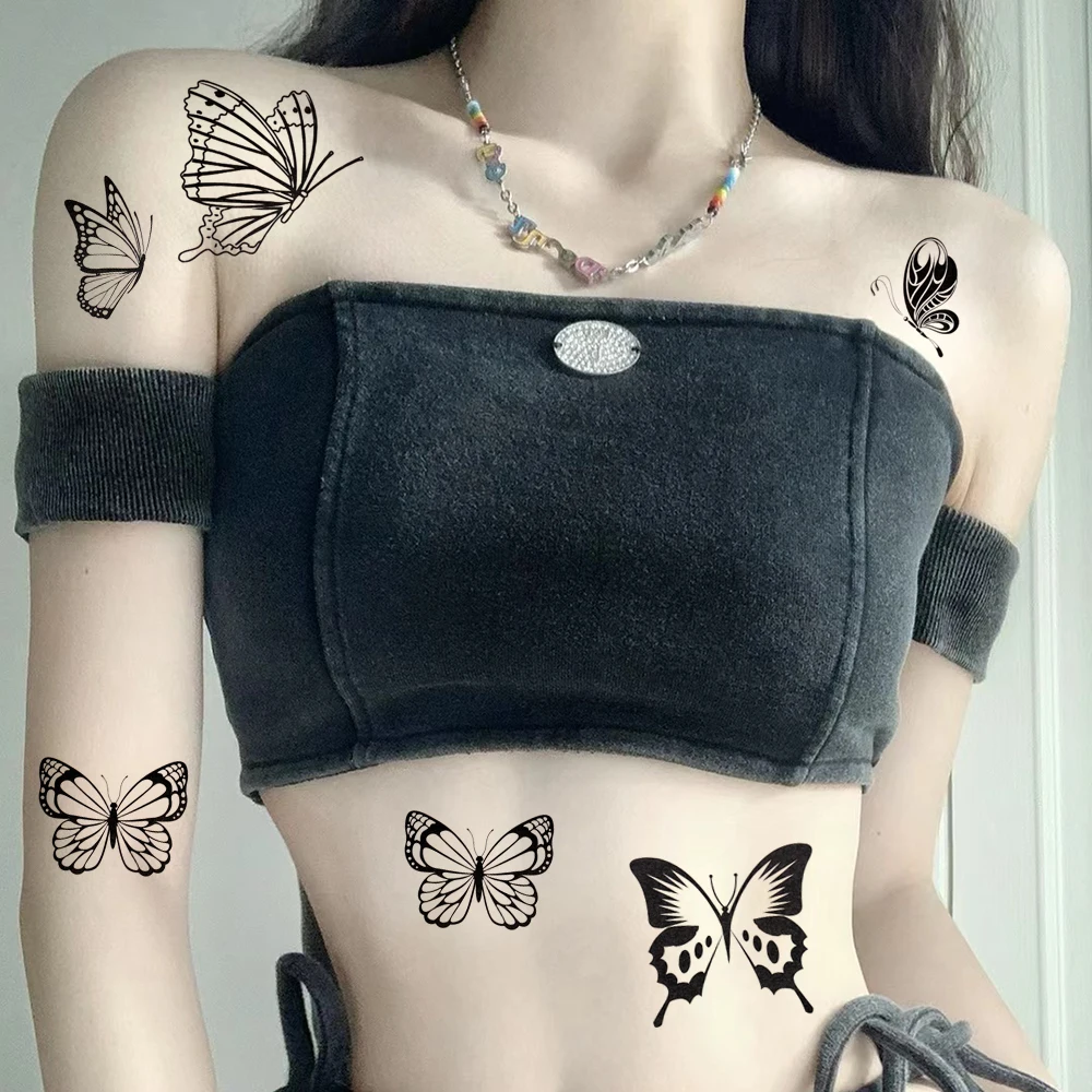 30 fogli di tatuaggi temporanei con farfalla nera per donne, adesivi per tatuaggi impermeabili, adatti per tatuaggi finti realistici per il corpo del braccio - immagine 6
