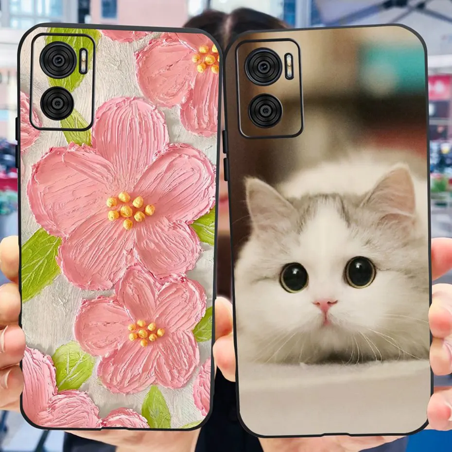 Per Motorola Moto E22 E22I Moto E22S Custodia Per Telefono Cute Flower Cat Cover Posteriore In Silicone Morbido Verniciato Per Moto E22 E 22 22I 22S P