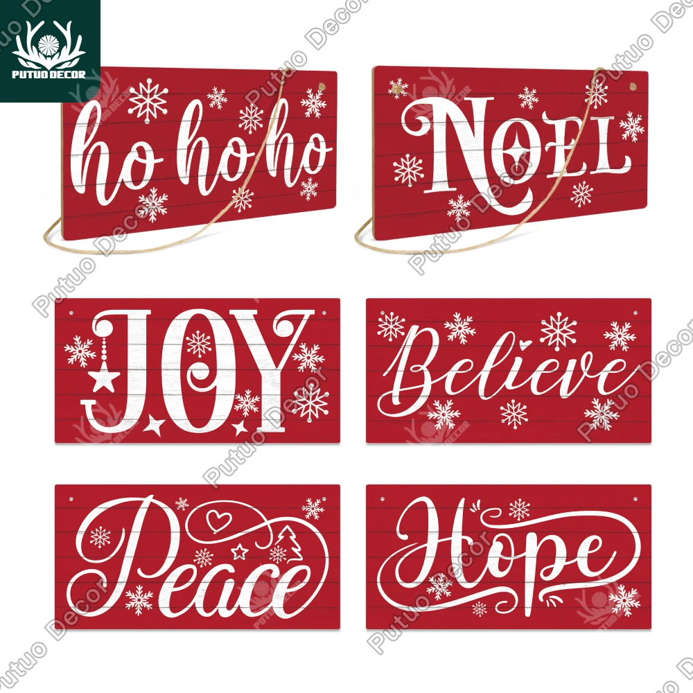 

Putuo Decor Merry Christmas Wooden Sign, Christmas Party Gift, Hanging Plaque Wall Art Decor for Home ，3.9x7.8 Inches