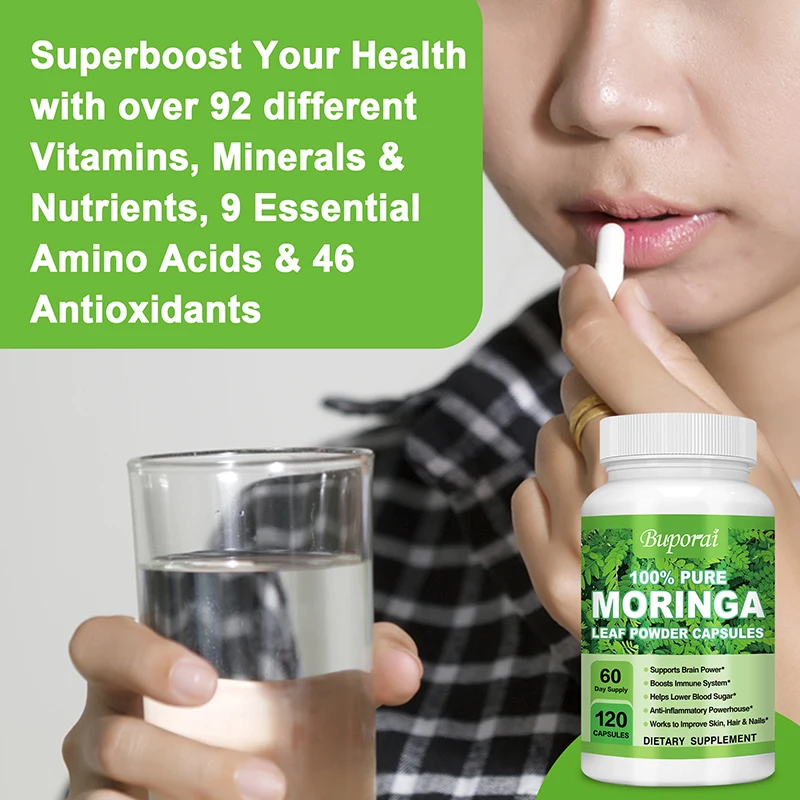 Moringa Capsules 1200mg Supports Immune System Metabolism Energy Brain Health
