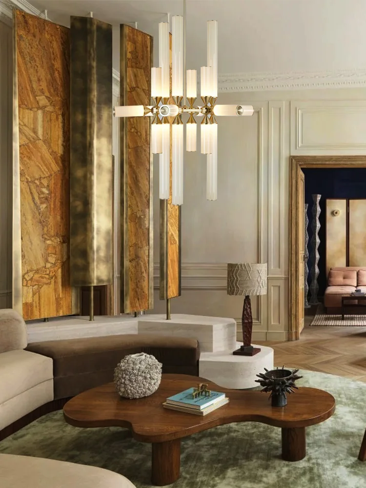 Art Deco Design Lustre Glass Chandeliers Elegant Aluminum Home-applicants Creative LED Dimmable Indoor Lamps For Living Room