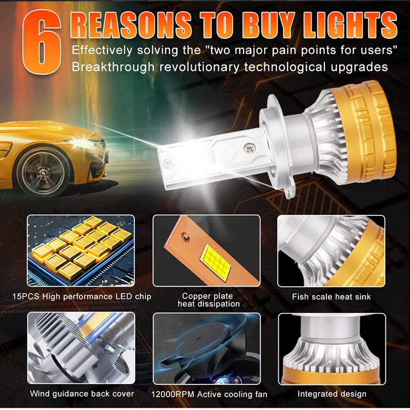 캔버스 H4 LED 헤드라이트 30개 CSP 칩 LED H7 H1 H11 H8 H9 9005 9006 HB3 HB4 300W 안개등 자동차 헤드램프 6000K 30000LM 12V 2개