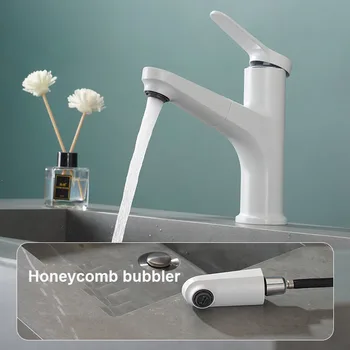 ก๊อกน้ำอ่างล้างหน้าแบบดึงออกสีขาว, ก๊อกน้ำอ่างล้างจานแบบยืดหยุ่นน้ำร้อนและน้ำเย็นติดตั้งบนดาดฟ้าพร้อมโหมดฝักบัวแบบสตรีม 1