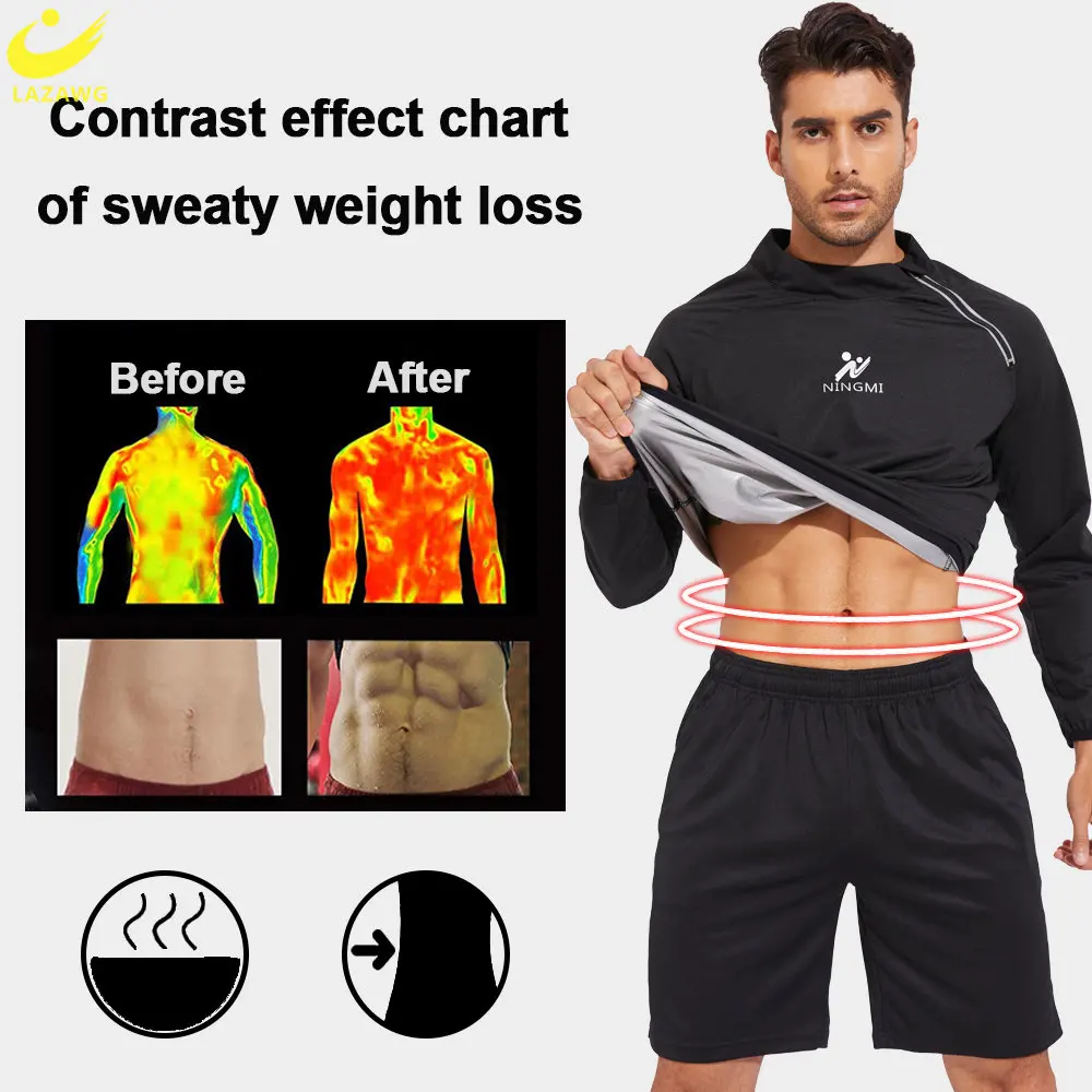 Sweat Sauna Suit LAZAWG Sauna Top For Men Sweat Long Sleeves Weight Loss Shirt Thin Fat Burning Fitness Sportwear Slimming Suit Gym Body Shaper body shaper compression sports top sweat sauna suit