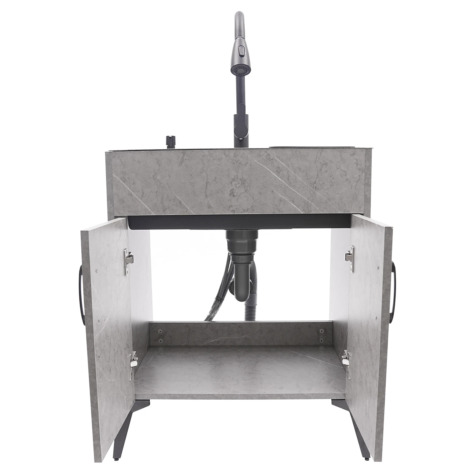 Grey Stainless steel and alloy Kitchen and Laundry Sink with Cabinet and Faucet, Cabinet with Sink for Laundry & Utility Room 2