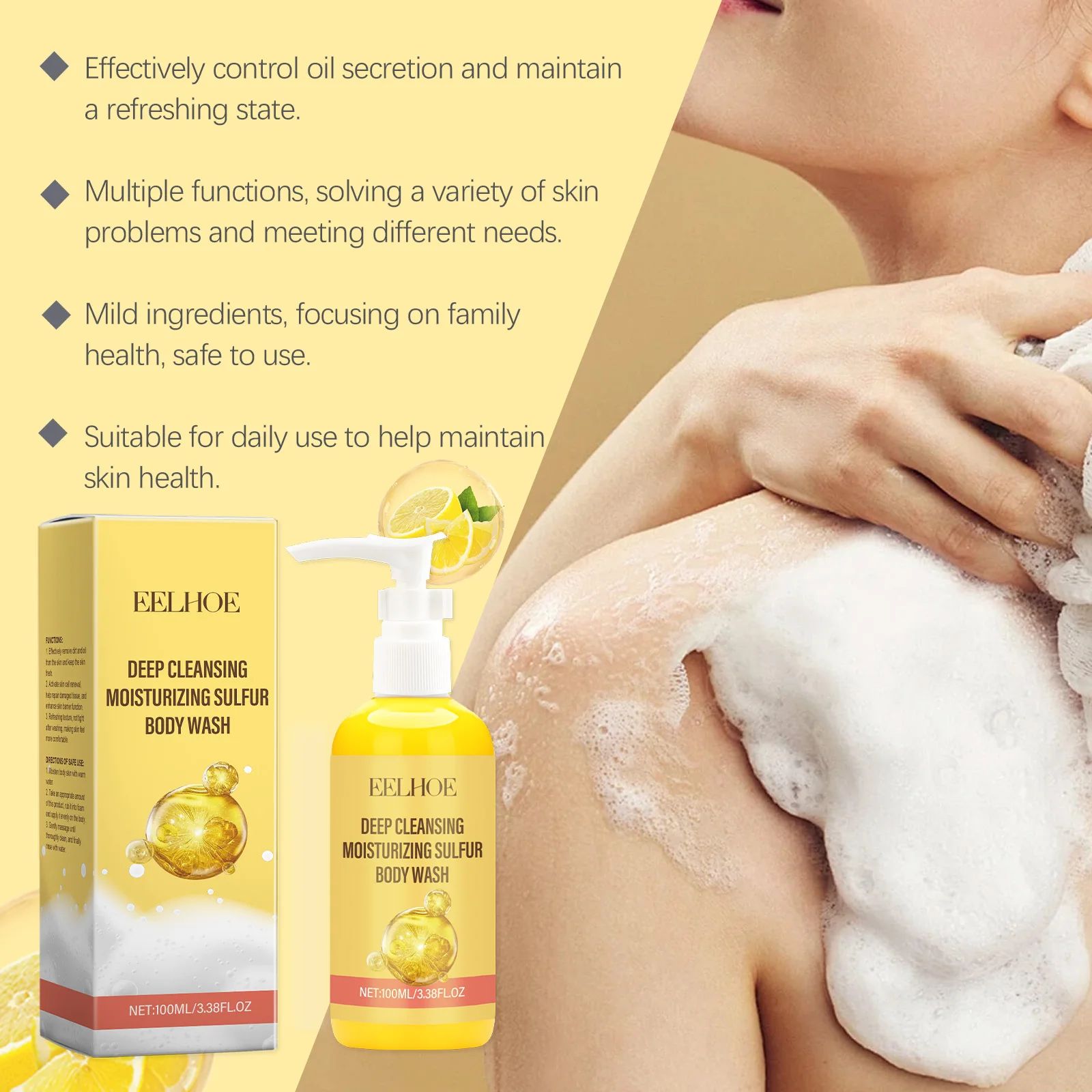 EELHOE Sulfur Cleaning Body Washes Shower Gel Deep Cleaning Moisturizing Smooth Lasting Fragrance Body Cleansing Bath Products