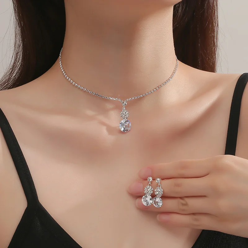 

HOYON s925 Silver Color Exquisite Diamond Zircon Women's Necklace Earring Set Wedding Jewelry Party Evening Dress Accessories