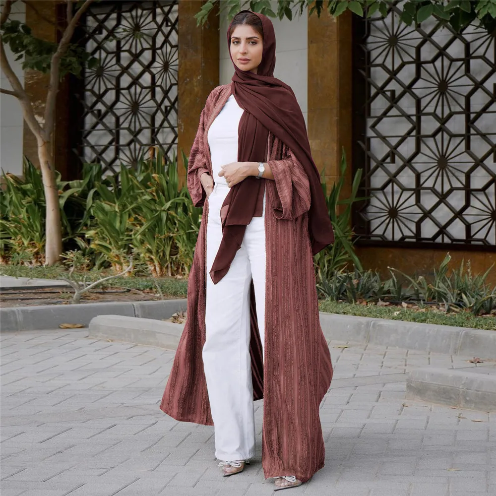 

Dubai Saudi Knitted Open Abaya Women Muslim Cardigan Maxi Dress Ramadan Eid Kaftan Turkey Arab Islam Robe Islamic Gown Jalabiya