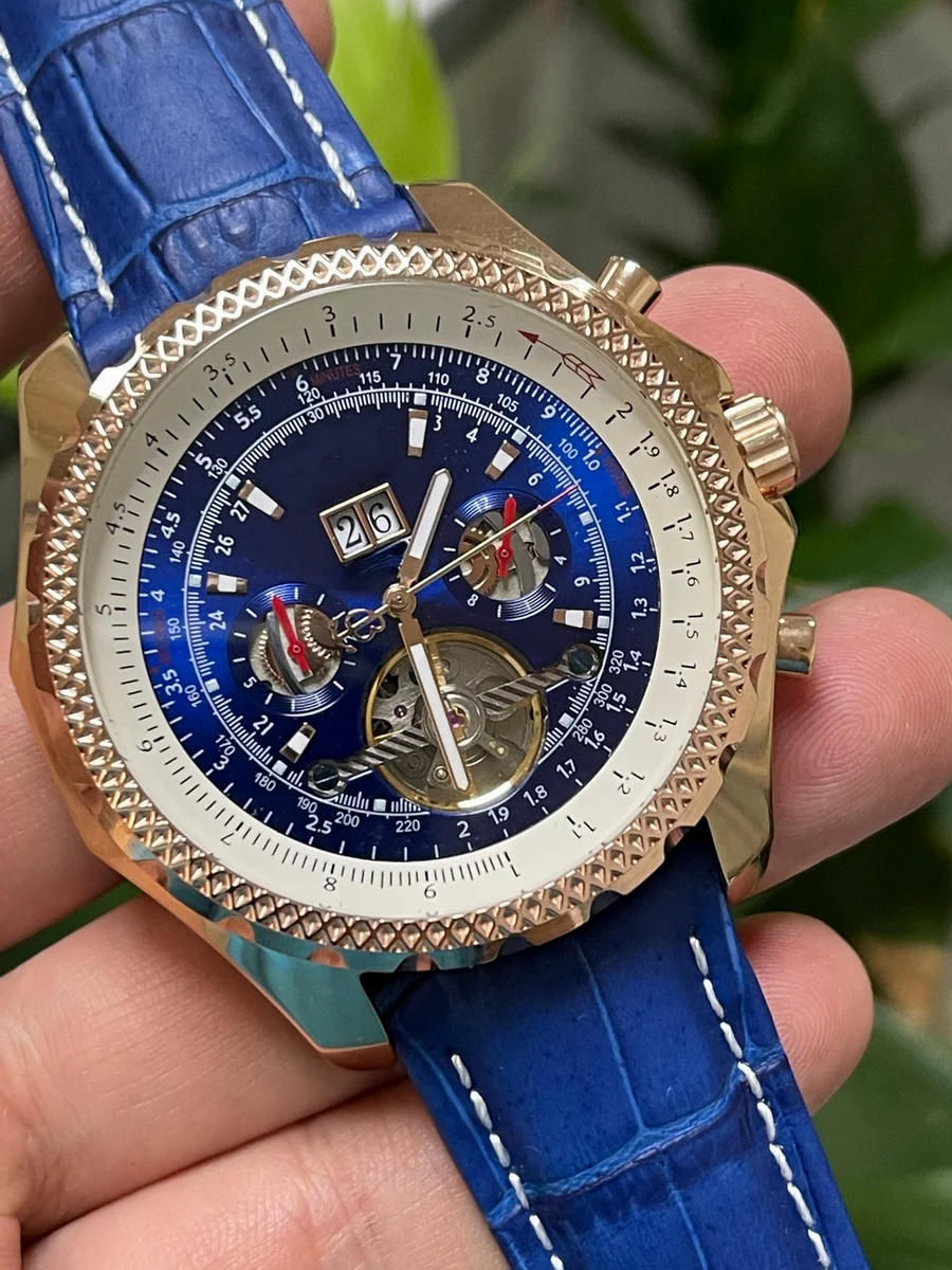 UMQ New Men Automatic Mechanical Watch Rose Gold Black Blue Brown Leather Tourbillion Stainless Steel Bracelet Sapphire Crystal |