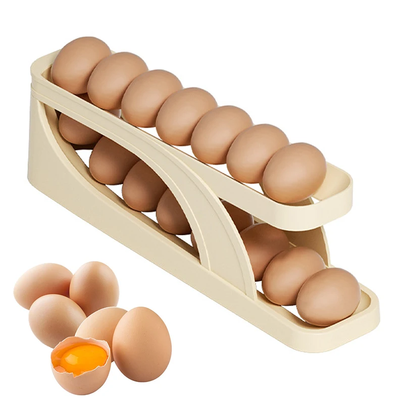 

Automatic Scrolling Egg Rack Holder Storage Box Egg Basket Container Organizer Rolldown Refrigerator Egg Dispenser for Kitchen