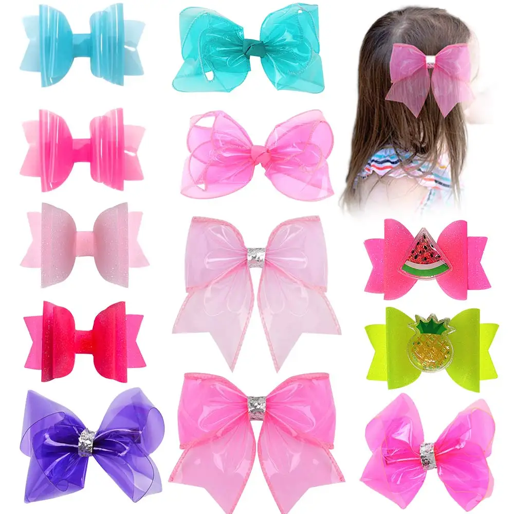 

ncmama Jelly Bows Hair Clips for Girls Solid Color PVC Bowknots Hairpins Pool Swimming Hairbows Headwear Hair Accessories 1pc