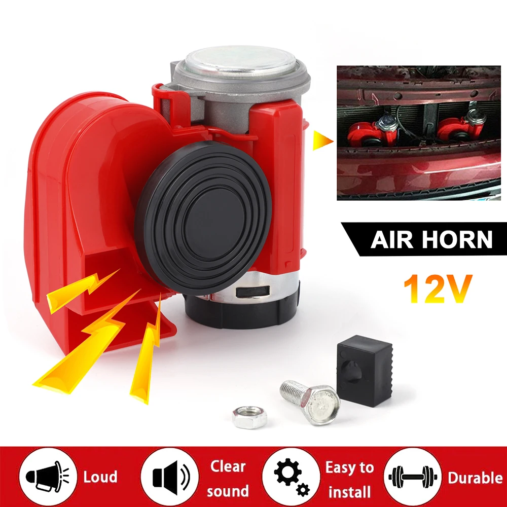 Caracol vermelho Compact Dual Tone Car Air Horn, bomba elétrica sirene alta, som do veículo, barco, motocicleta, caminhão, bicicleta, 12V, 115dB