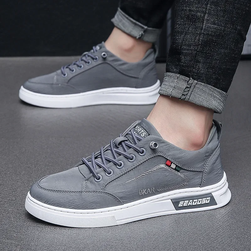 

Men's Shoes Canvas Gray Flat Shoes Casual Lace Up Non Leather Sneakers Male Fashion Soft Walking Shoes Zapatillas Hombre