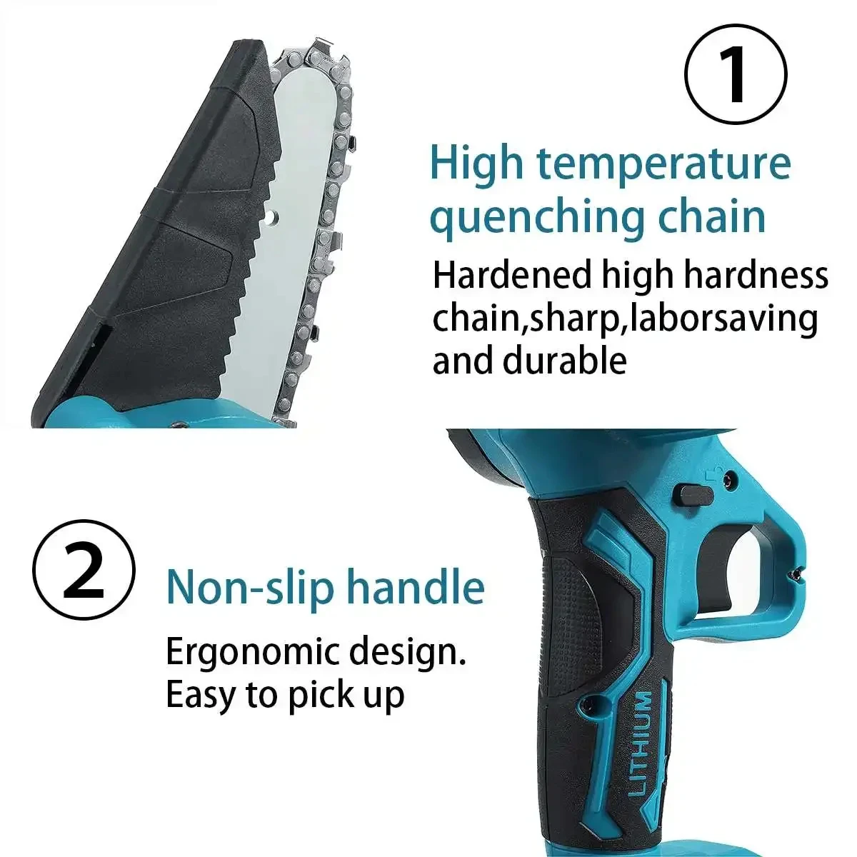 User trimming outdoor branches with the cordless chainsaw