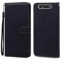 Leather Wallet Flip Case with Card Holder for Samsung A80 (Black)