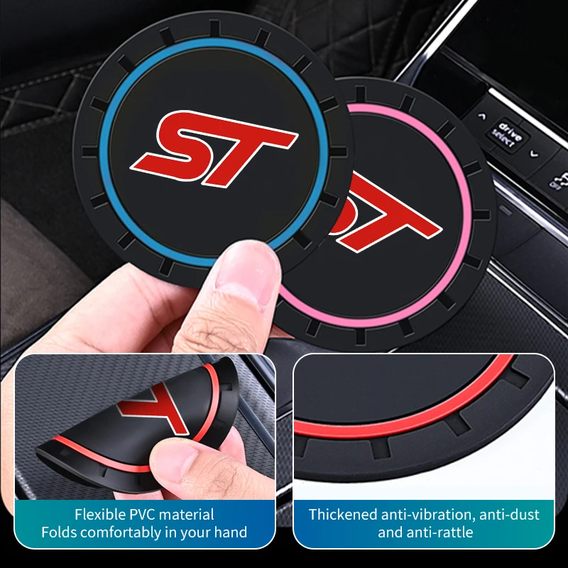 2pcs Car Silicone Coaster Water Cup Anti-slip Mat Accessories Ford ST Racing RS S Mustang Kuga Fiesta Fusion Mondeo Edge