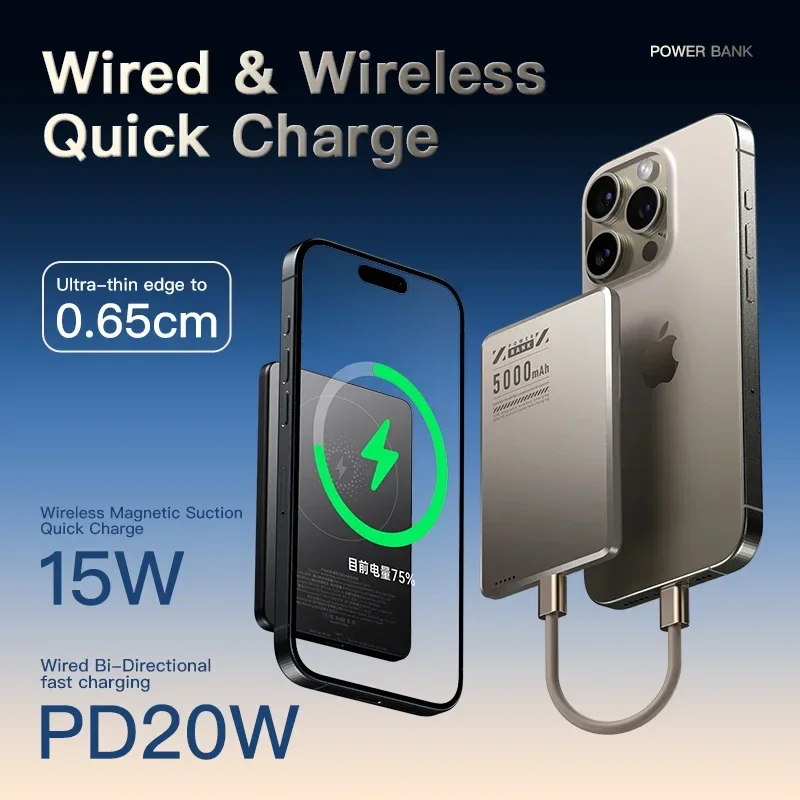 5000mAh Slim Portable Charger Power Bank Qi Magnetic Wireless Super Fast Charging Powerbank for iPhone Xiaomi Samsung 2025 New 4
