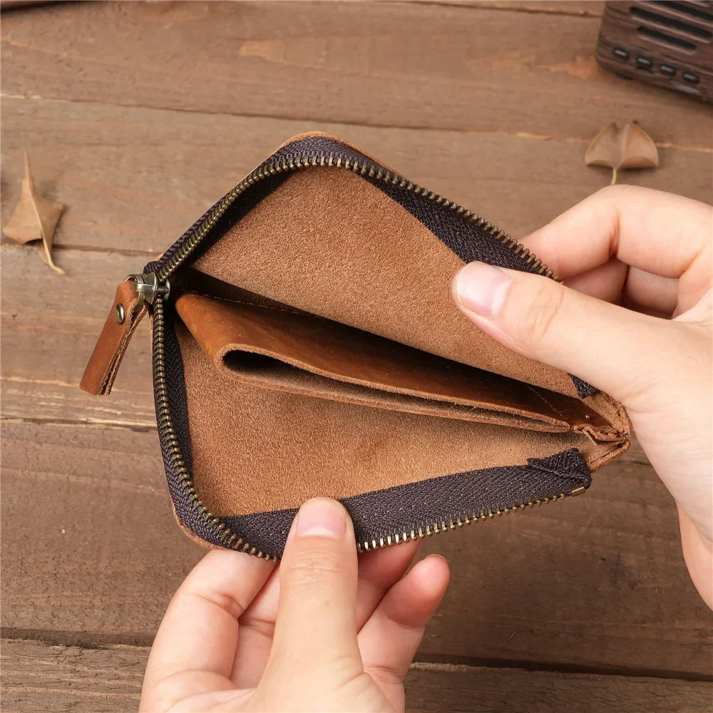 Men Small Wallets Genuine Leather Credit Business Card Holder Purse Money Case Vintage Clutch Short Women Men Coin Pocket Bag