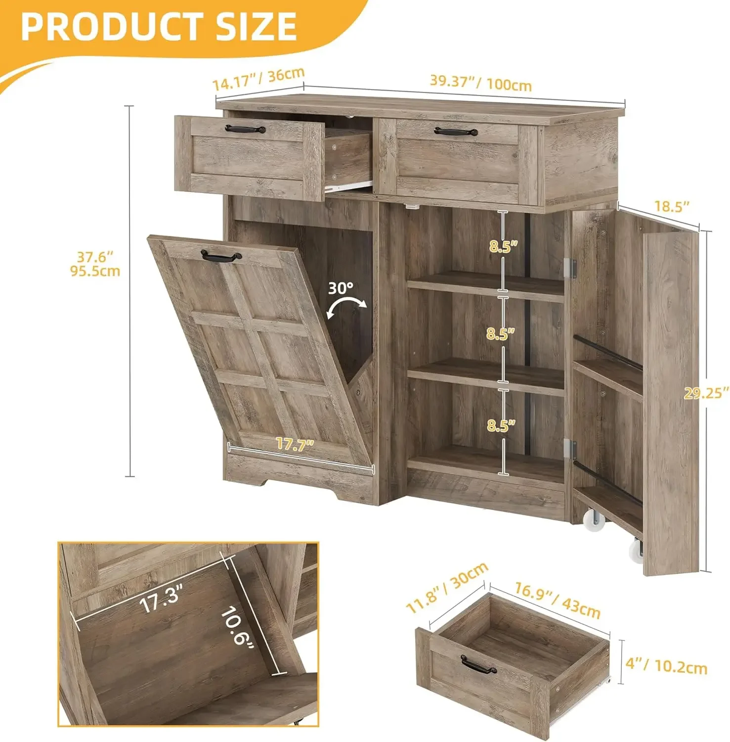 Can Cabinet with Drawers, Pull Out Trash Can, Hidden Trash Can Cabinet, Garbage Bin Cabinet, Kitchen Island with Trash Can Stora 6