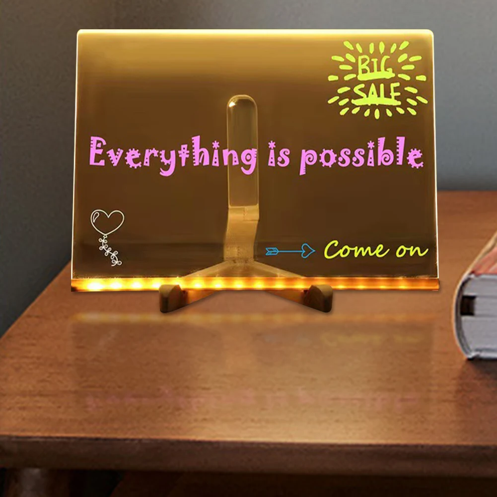 Light Up LED Letter Message Board Glowing Acrylic Dry Erase Board with Light With 7xPens Erasable Neon Sign Clear Writing Board