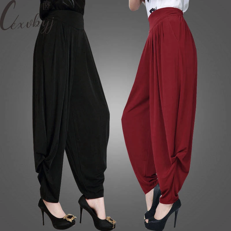 Loose Harem Pants Women Elastic High Waist Baggy Trouses Plus Size summer Mom Pants Ladies Casual Lantern Wide Leg Pantalones new summer loose dungarees ladies cami romper baggy playsuit women overalls loose knot tie cotton linen harem pants jumpsuit