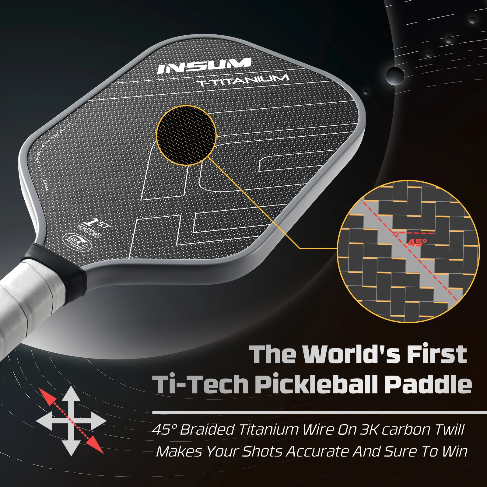 INSUM T-Titanium Pickleball Paddle USAPA certified, CTS-Carbon Titanium Surface 1st titanium Tech High Grit Paddle