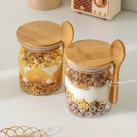 Glass Jars with Bamboo Lids and Spoons Spice Beans Tea Glass Canisters Sealed Container for Yogurt Oatmeal Kitchen Accessories 1