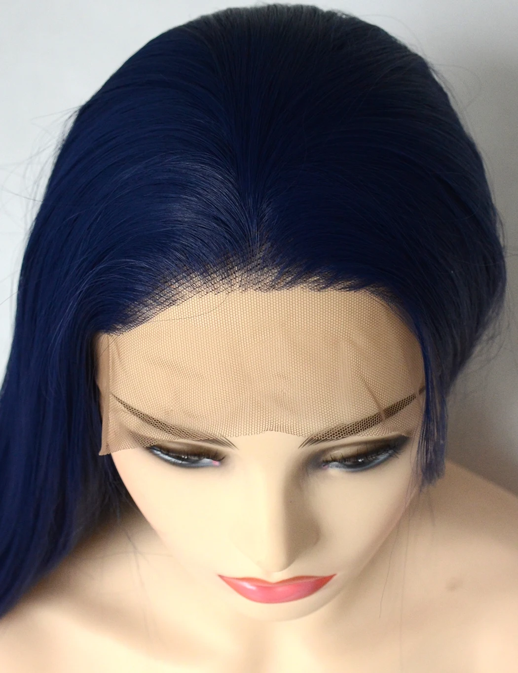 Dark Blue Lace Front Wigs Straight Trendy Heat Resistant Synthetic Hair Half Hand Tied Wigs for Women Cosplay Daily Wear