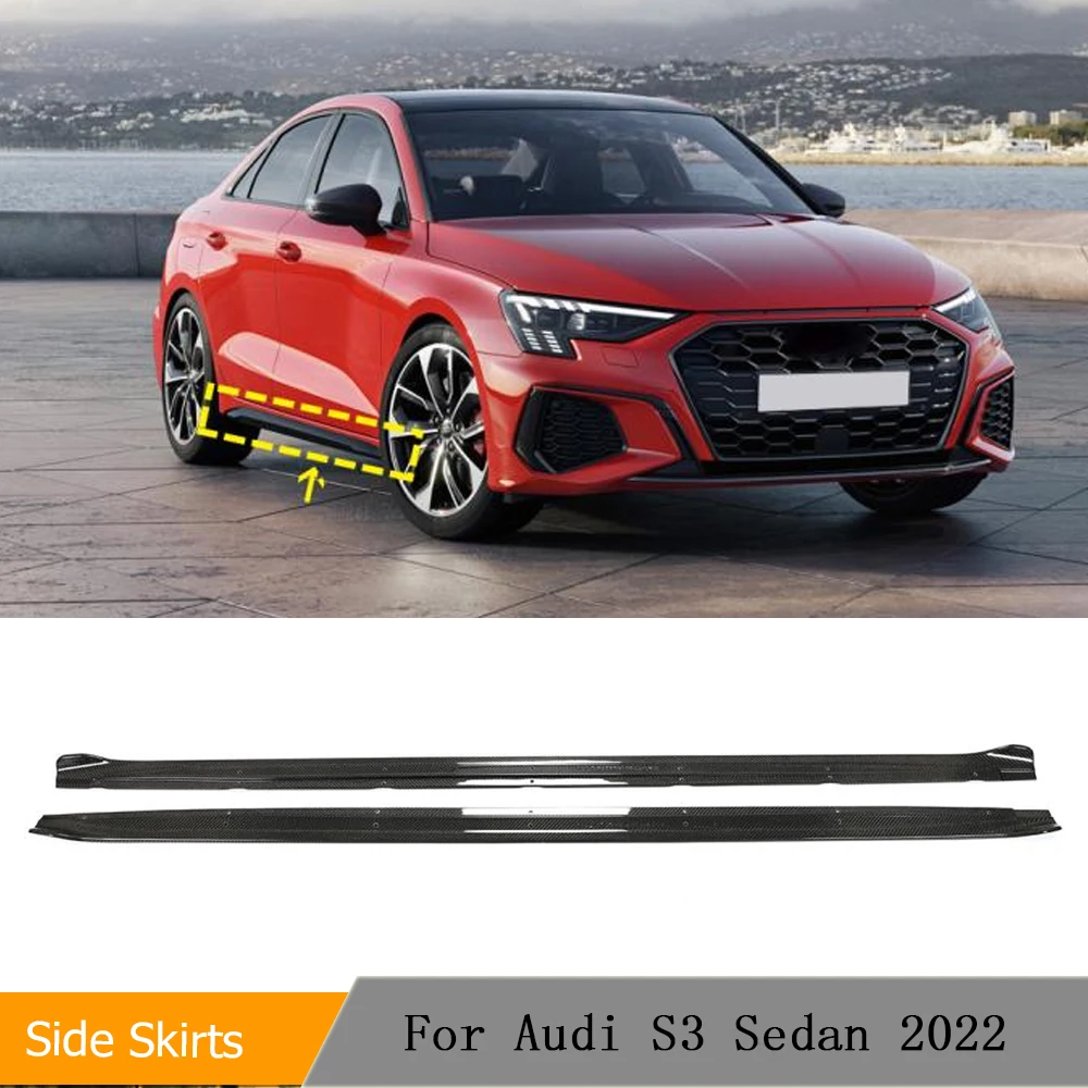 

Автомобильные боковые юбки из углеродного волокна, комплект для подбородка, защита для Audi A3, Audi S3, 8Y, седан 2021-22, автомобильный Стайлинг, 2 шт., боковые юбки, удлинители