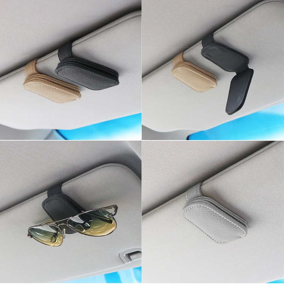 Supporto Per Occhiali Da Sole Per Visiera Auto, Clip In Pelle Con Chiusura Magnetica, Porta Occhiali E Biglietti, Accessorio Universale (nero)