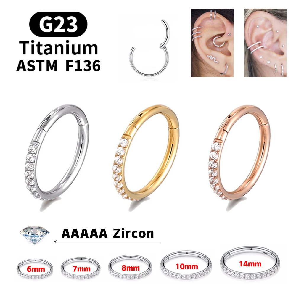 18G/16G frauen Runde Ohrringe G23 F136 Titan Nase Ring Scharnier Clicker Öffnen Membran Nase Ring mode Dame Piercing Schmuck