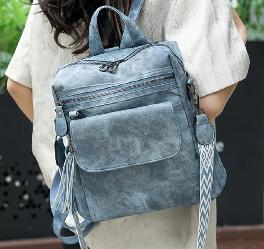New Fashion Tassels Designer High Quality Leather Backpacks Women's Casual Large Capacity Travel Shoulder Bags Vintage Totes 4