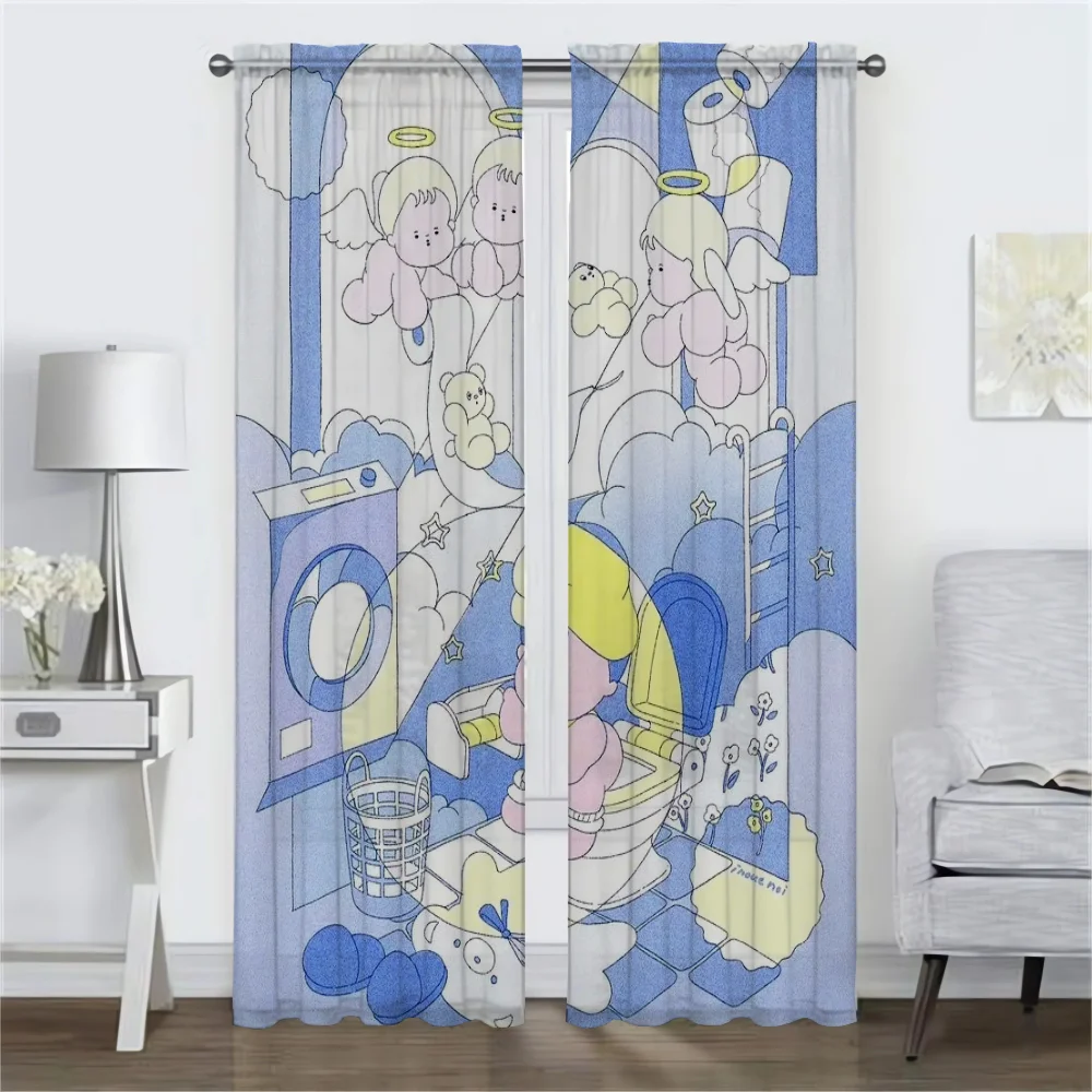 Cute Girl Blackout Curtains for Living Room Curtain Partition Halloween Decoration Tulle for Bedroom Shades Curtains 2 Pieces 2