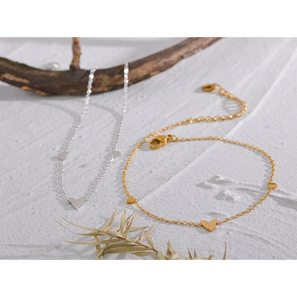 Yhpup Rust Proof Stainless Steel Heart Chain Anklet Gold Silver Color 18K PVD Plated Summer Fashion Jewelry for Women silver anklet bracelet ankle chains fashion accessories