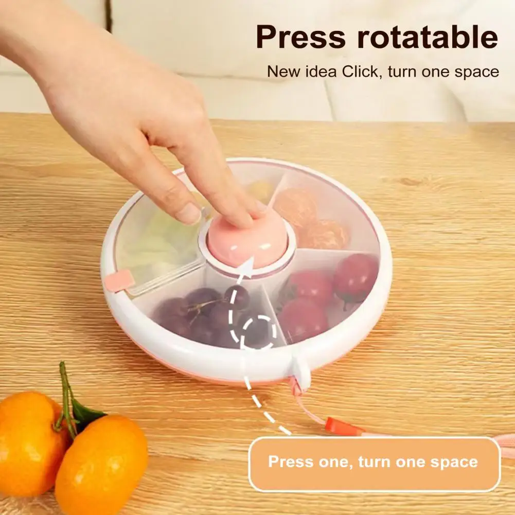 18cm Snack Spinner Container 5 Compartments Snack Box Divided Box With Button Lid Snacker Container For Kitchen Balanced Meals