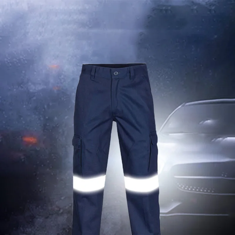 100% Cotton Fabric Construction Work Pants for Men with Reflective Stripes Work Trousers with Reflective Tape Hi Vis Workwear