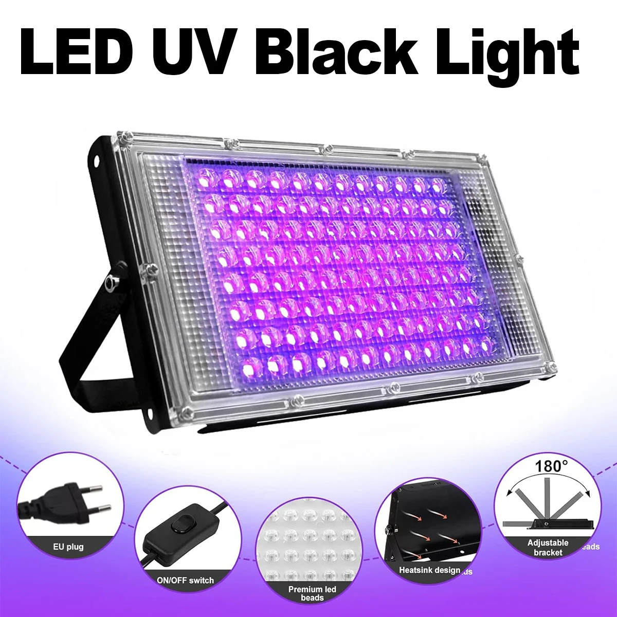 Led Uv Floodlight 50w 100w 395nm Lights Germicidal Lamp Curing Outdoor 220v Light Ultraviolet Plug Lamps Sterilizer Disinfection